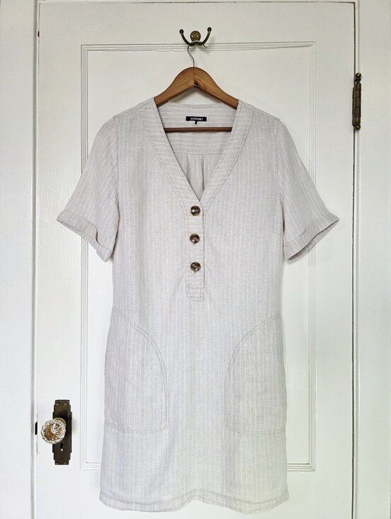 Olsen Dresses & Skirts - Olsen Light Stone Linen Dress – Size 8 – Light Sand / Fine Cream Stripes
